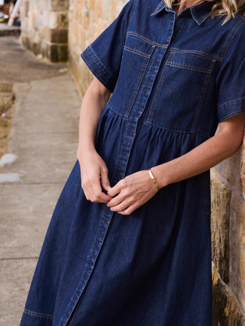 Classic Dark Blue Denim Shirt Midi Dress - Picture 3 of 6